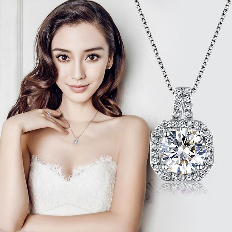 Dây chuyền mặt đá vuông bạc 925 đính pha lê cao cấp phong cách Hàn Quốc