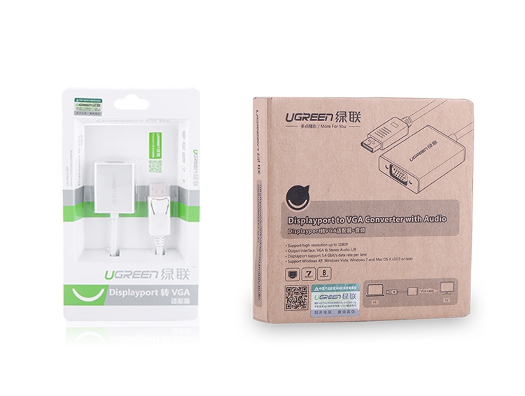 Dây chuyển đổi DisplayPort sang VGA+Audio converter (Vỏ nhôm) dài 25cm UGREEN DP106 Dây chuyển đổi DisplayPort sang VGA+Audio converter (Vỏ nhôm) dài 25cm UGREEN DP106