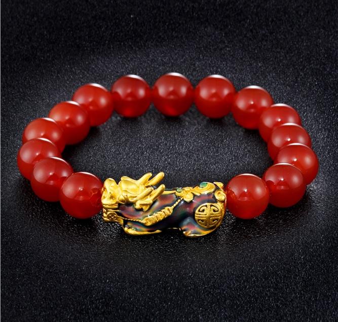 [HCM]Vòng Tay Chuỗi Hạt Đá Mã Não Đỏ 12 ly Mix Tỳ Hưu Đổi Màu Mạ Vàng 24k Cao Cấp