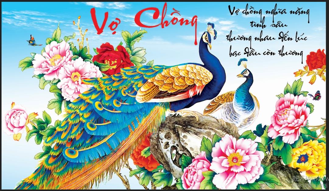 Tranh đính đá vợ chồng công mẫu đơn abc lv113 88597_ chưa đính