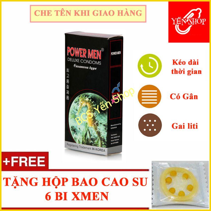 Bao cao su cá ngựa đen Powermen có gai kéo dài thời gian tặng bao cao su bi xmen (YSBCS)