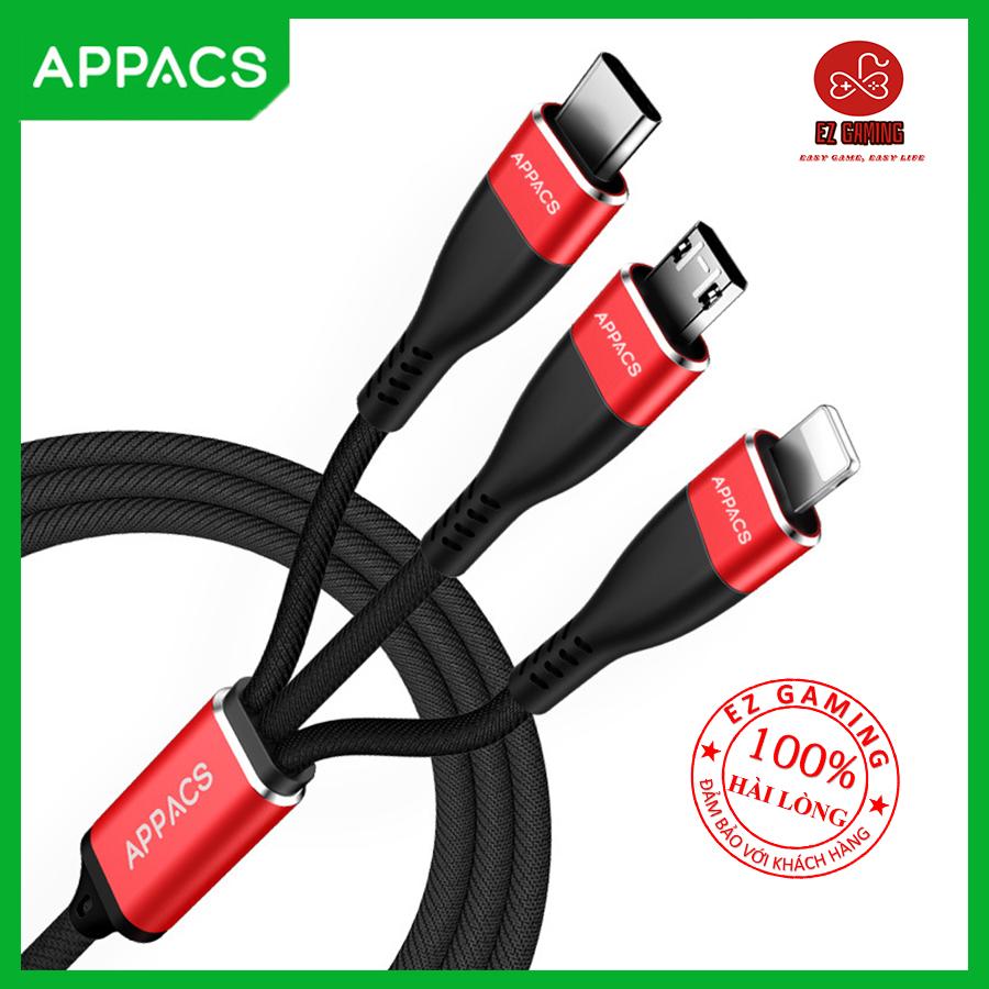 Cáp sạc 3 đầu chính hãng appacs iphone lightning micro usb usb type c