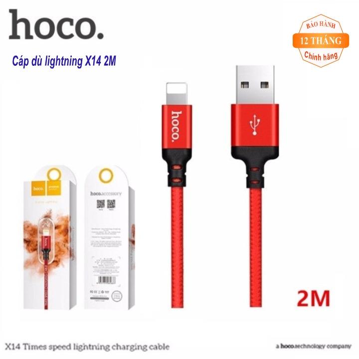 Cáp sạc dây dù lightning hoco x14 2m cho iphone, ipad