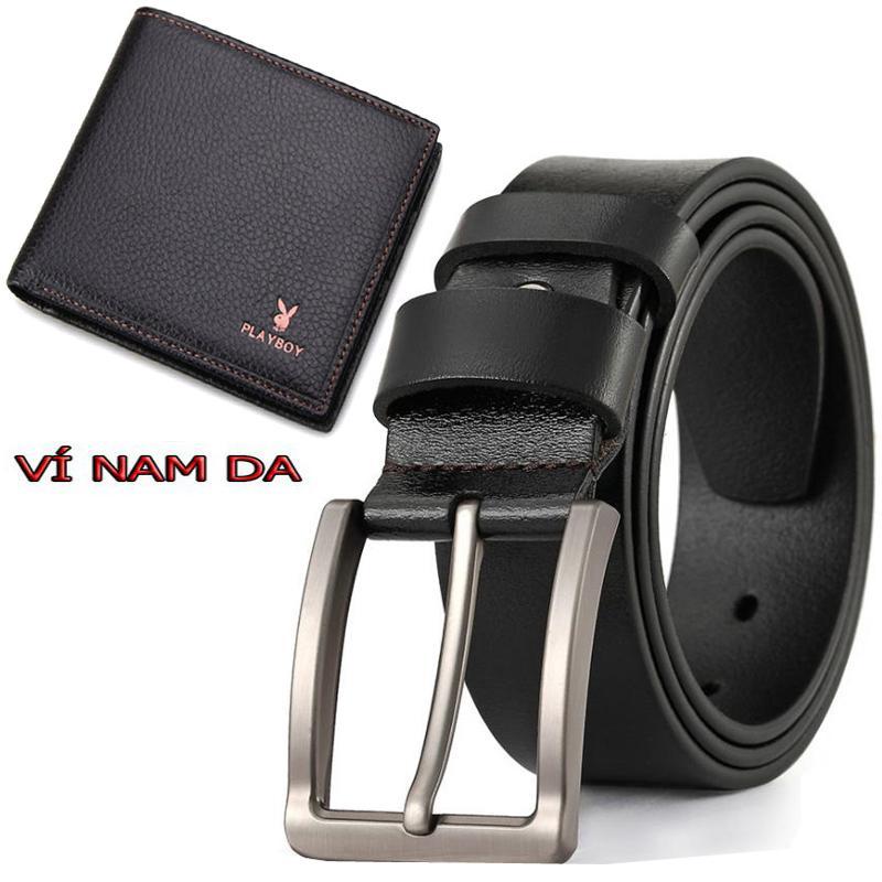 COMBO bộ ví  nam - Dây thắt lưng nam da bo ,dây nịt da nam cao cấp (mầu đen) ví tặng kèm