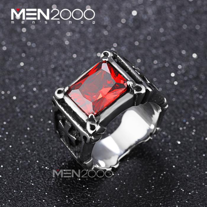 [HCM]Nhẫn titan Nam khắc thánh giá mặt vuông đính đá Ruby cao cấp thời trang TGR470