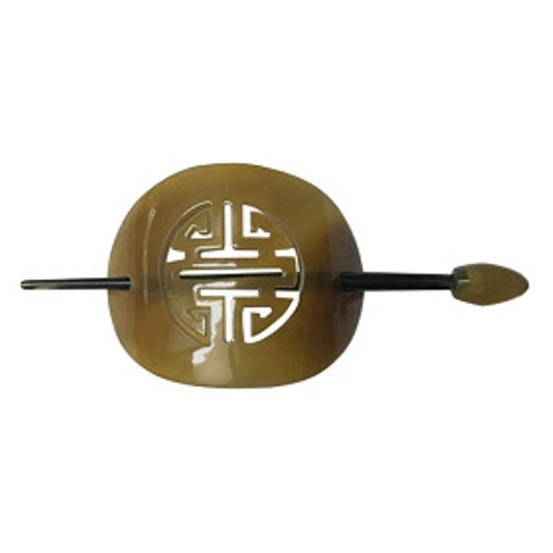 Trâm vòng cài tóc sừng trâu cao cấp ts19 chữ thọ dài 15,5x6,5cm