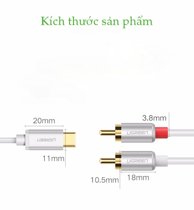 Cáp chuyển đổi USB type C sang 2 đầu hoa sen RCA cao cấp dài 0.5-3m UGREEN AV145 Cáp chuyển đổi USB type C sang 2 đầu hoa sen RCA cao cấp dài 0.5-3m UGREEN AV145