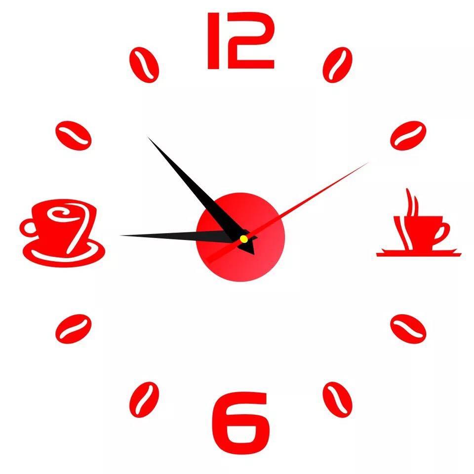 Đồng hồ dán tường DIY 360 Cafe 39x39cm phù hợp cho quán - Bảo hành 3 tháng (Đỏ)