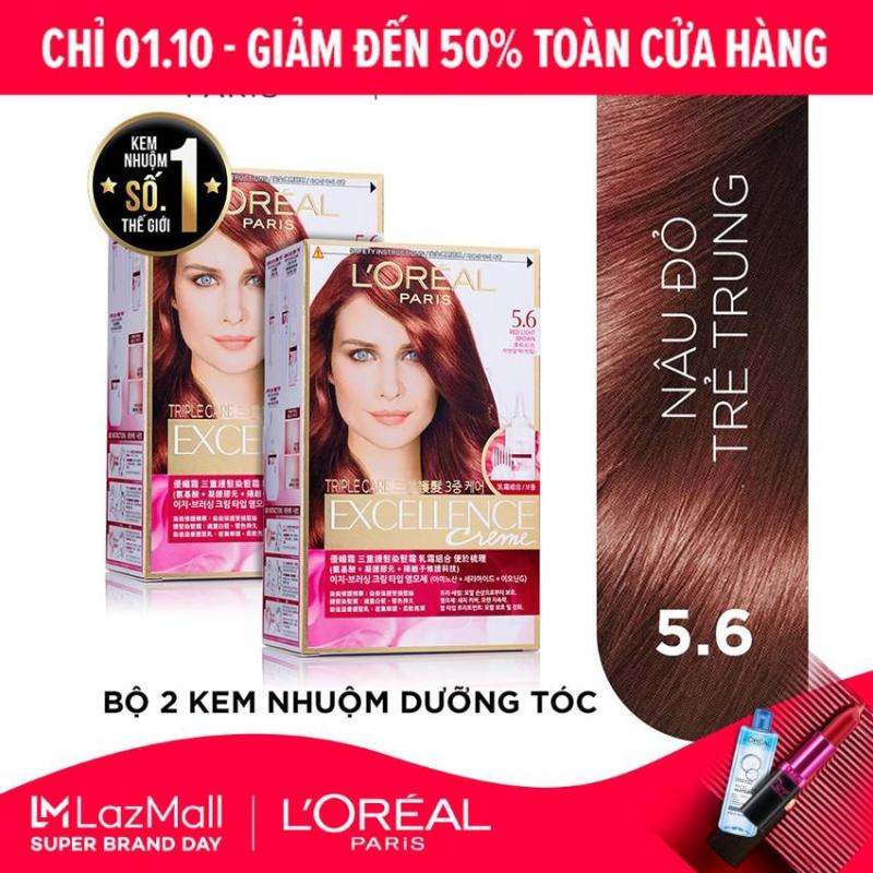 Bộ 2 kem nhuộm dưỡng tóc phủ bạc LOreal Paris Excellence màu 5.6