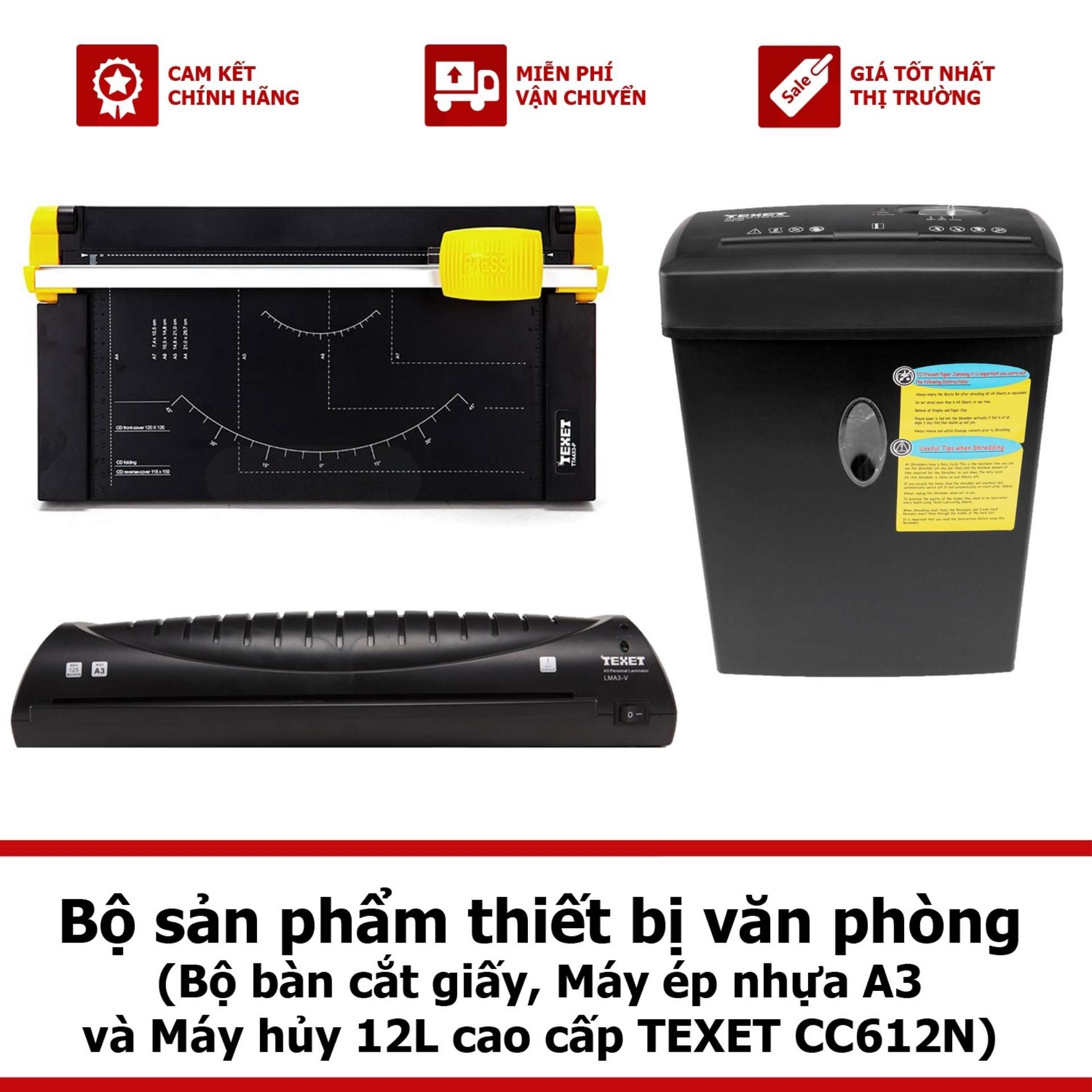 Mua BỘ BÀN CẮT GIẤY, MÁY ÉP NHỰA A3 VÀ MÁY HỦY 12L CAO CẤP TEXET CC612N