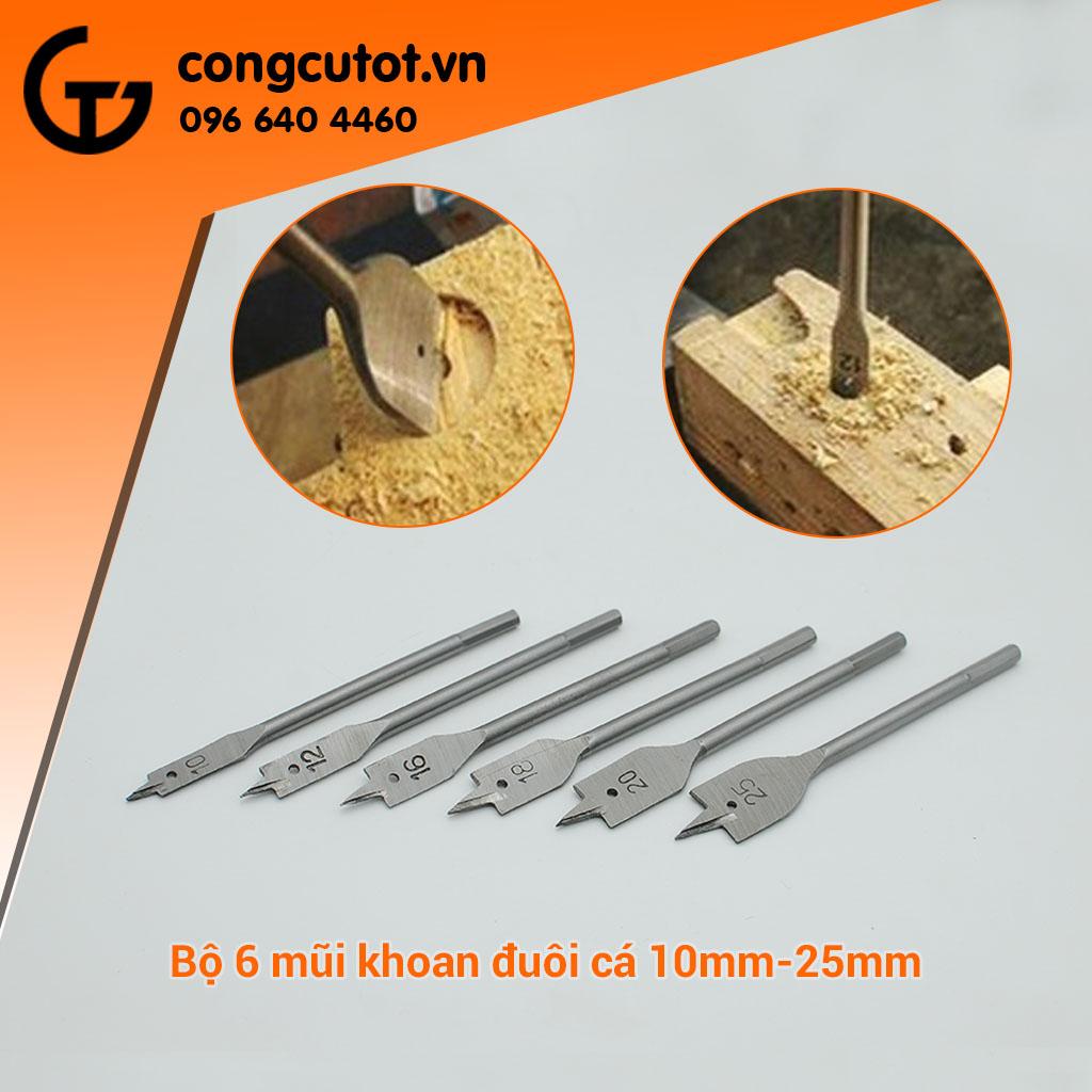 Bộ 6 mũi khoan gỗ đuôi cá 10-25mm