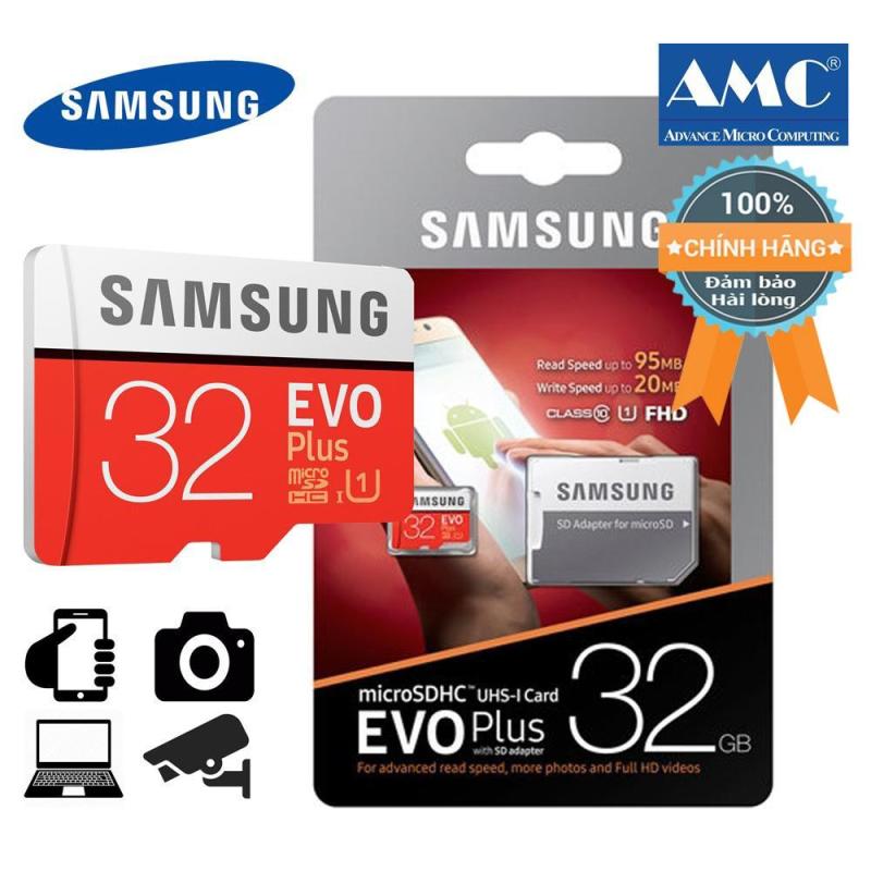 Thẻ nhớ cao cấp MicroSD Samsung Evo Plus 32GB cho điện thoại, máy ảnh siêu tốc Class 10 U1 - tốc độ 95MB/s tem AMC (Màu bạc, đỏ)