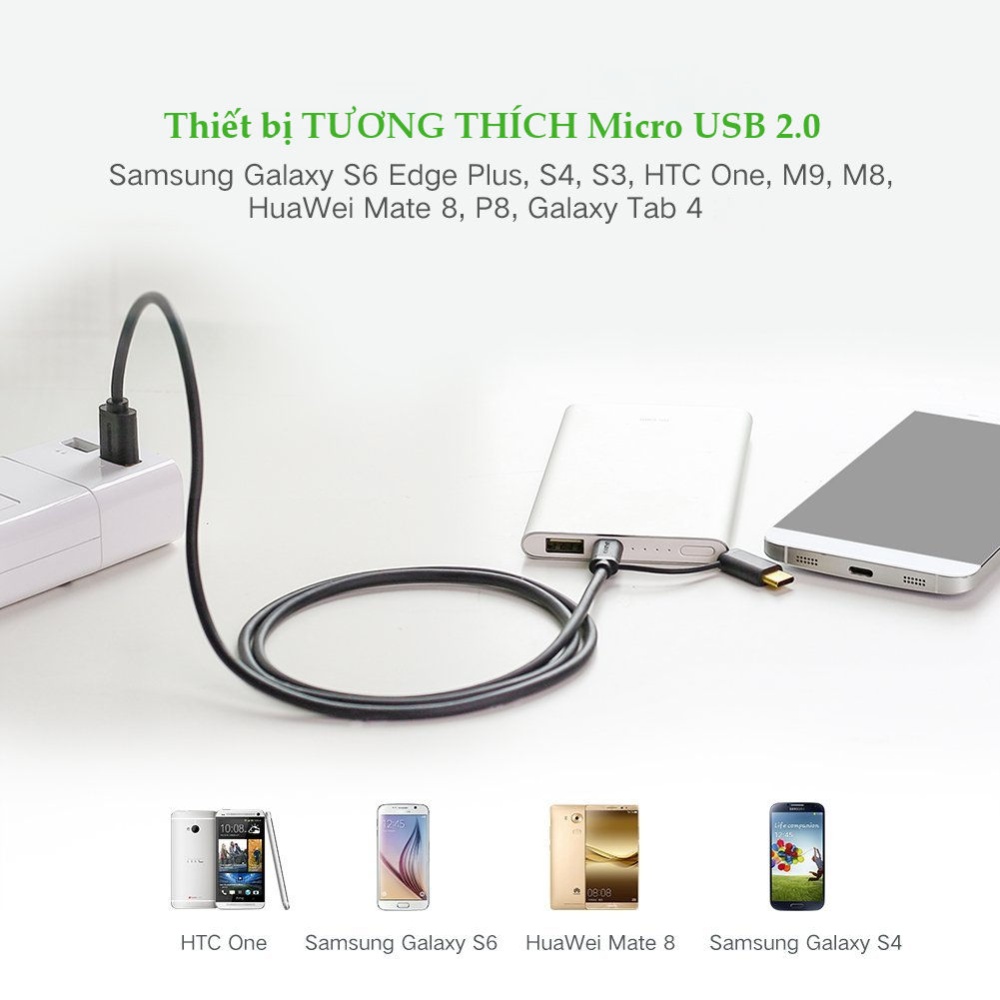 Dây USB đa năng 2 trong 1 đầu ra Micro-USB và USB Type C dài 0.25-2M UGREEN US142 Dây USB đa năng 2 trong 1 đầu ra Micro-USB và USB Type C dài 0.25-2M UGREEN US142