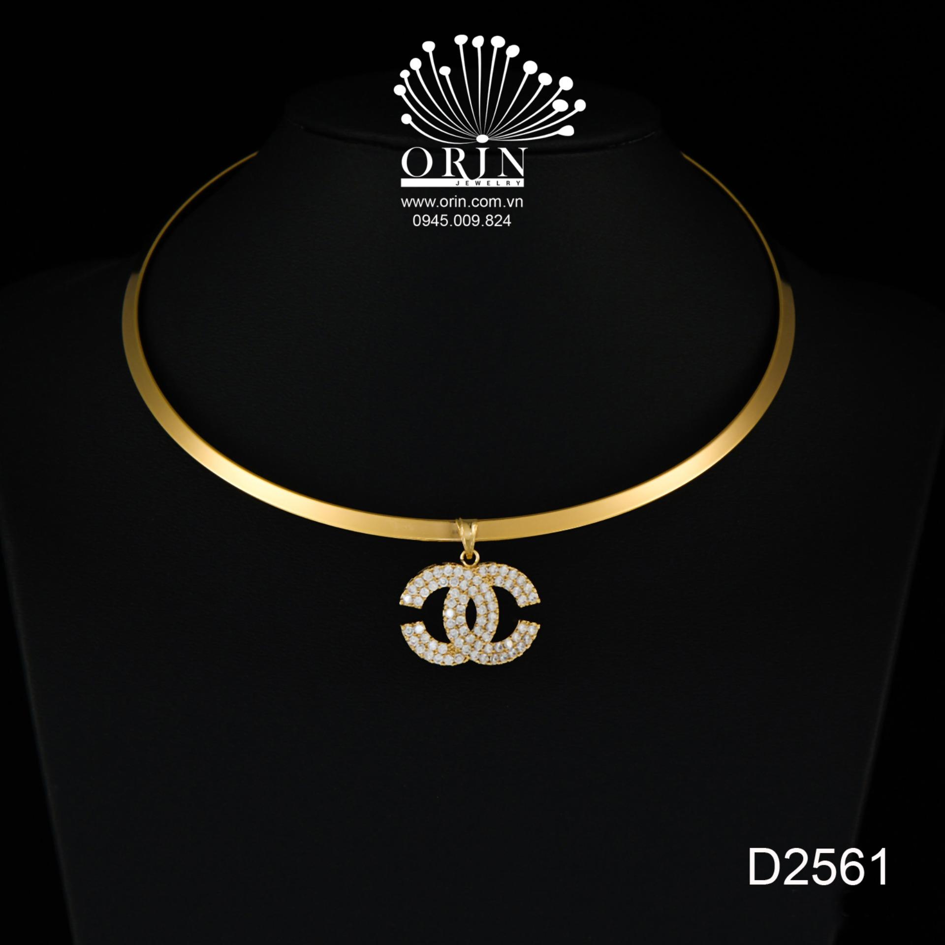 Kiềng cổ nữ thời trang dạng trơn mặt chữ x 2 hàng đính đá sang trọng D2561 - Long Tien