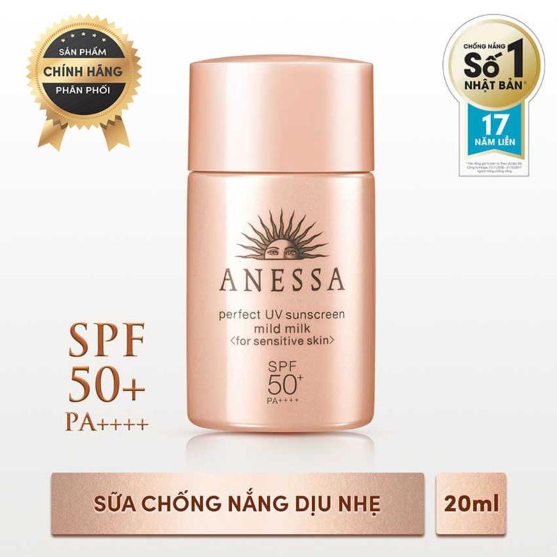 Sữa chống nắng dịu nhẹ cho da nhạy cảm Anessa Perfect UV Sunscreen Mild Milk - SPF50+, PA++++ - 20ml nhập khẩu