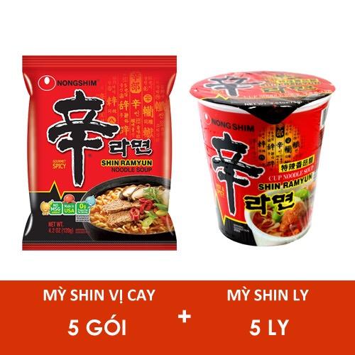 Combo 5 gói mì shin vị cay, 5 ly mì shin hàn quốc