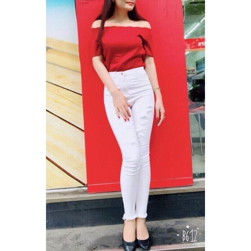 Quần jeans nữ trắng rách khônggấu cao cấp Jeans Fashion