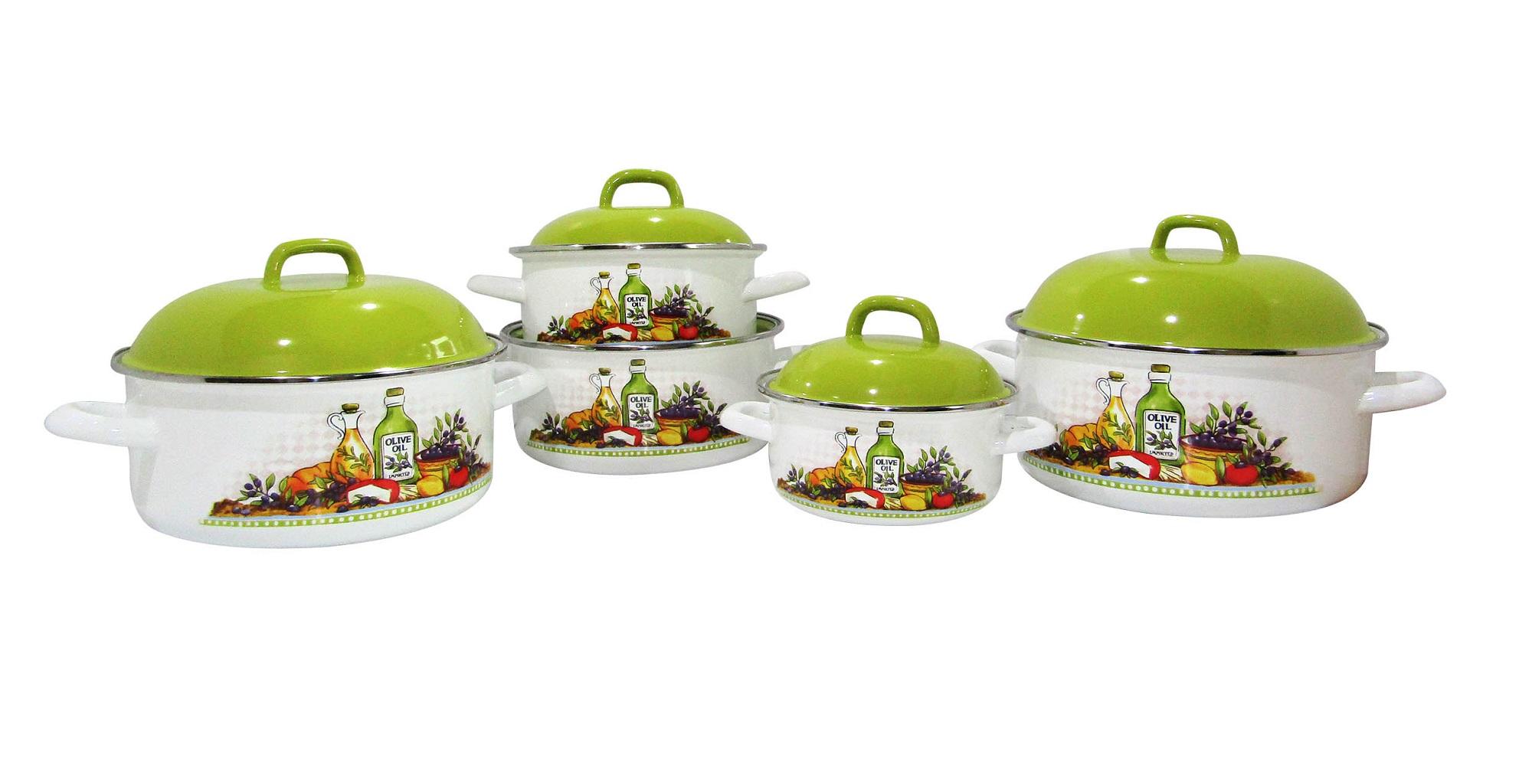 [HCM]Bộ 5 Nồi Thép Tráng Men Cheftina - Indonesia- Nắp Xanh