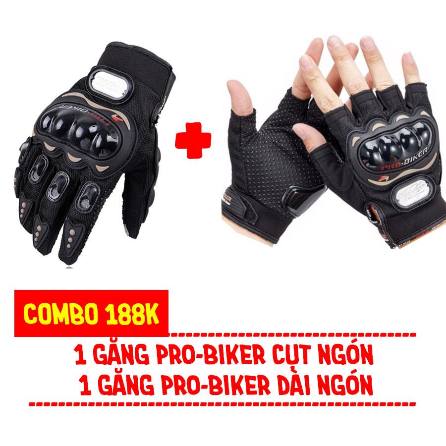 [HCM]Combo Phượt 1 Găng cụt ngón + 1 Găng dài ngón Pro-Biker 188k