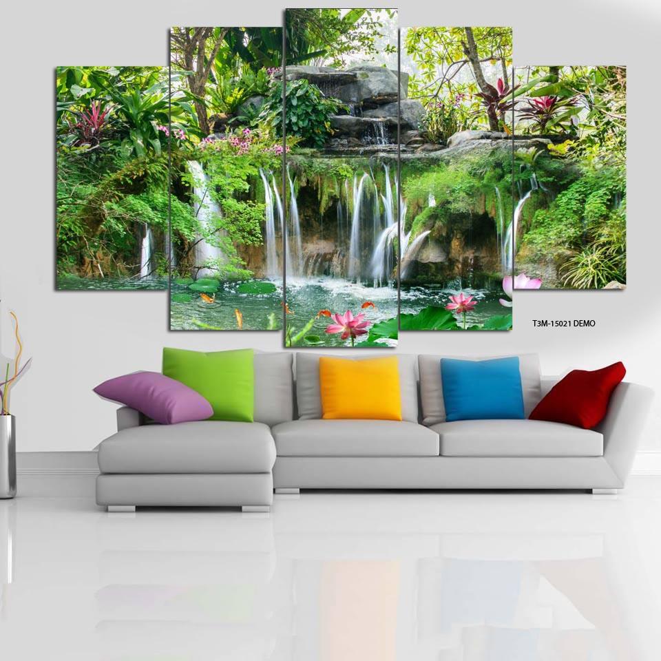 Tranh treo tường ép gỗ bộ 5 bức chủ đề thác nước