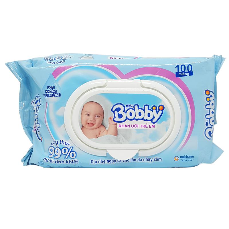 Khăn ướt trẻ em Bobby không mùi gói 100 tờ