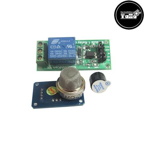 Combo mạch cảnh báo khí gas gồm 1 module cảm biến khí gas mq2 1 module relay 1 kênh 1 còi chip 5v.