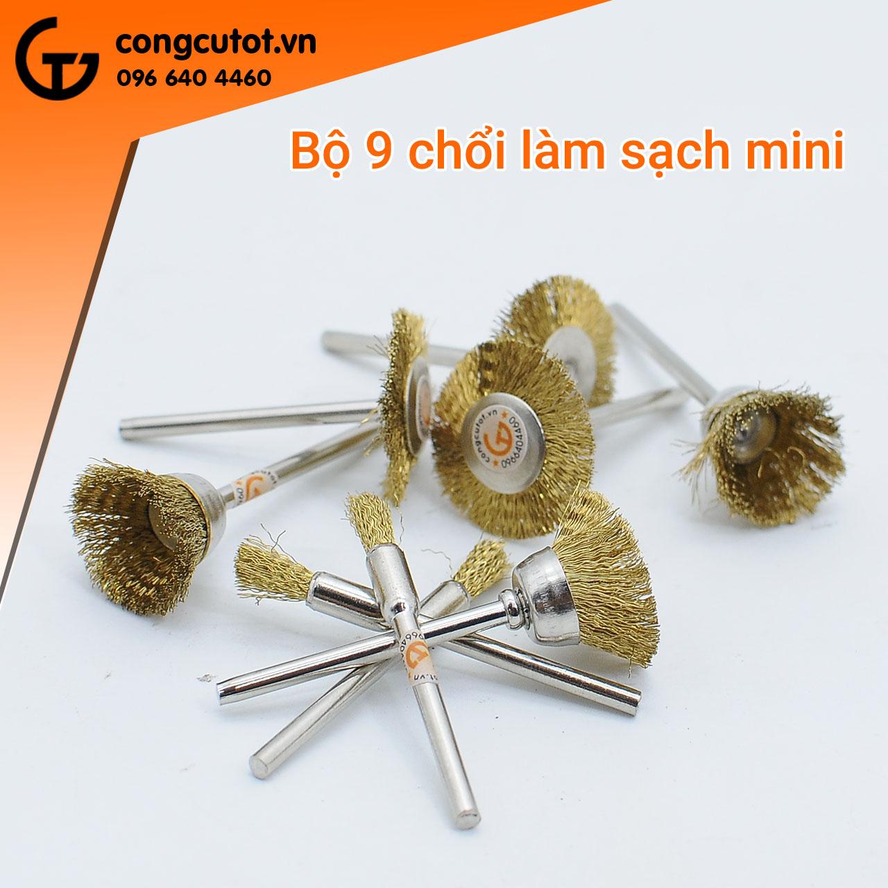 Chổi đánh rỉ 9 món - Bộ 9 chổi đánh gỉ trục 3mm