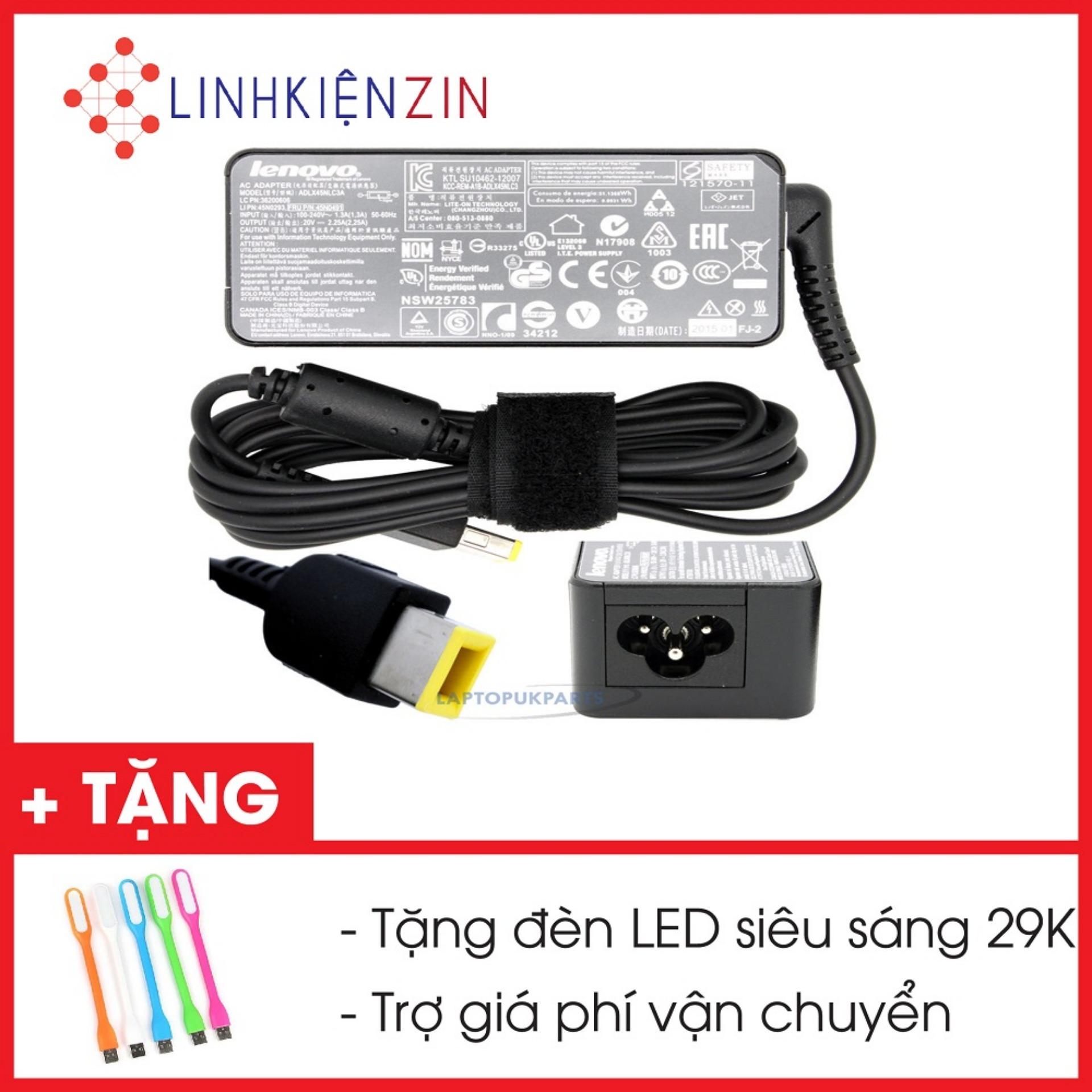 Sạc laptop lenovo yoga 500 20v 2.25a vuông usb tặng đèn led usb