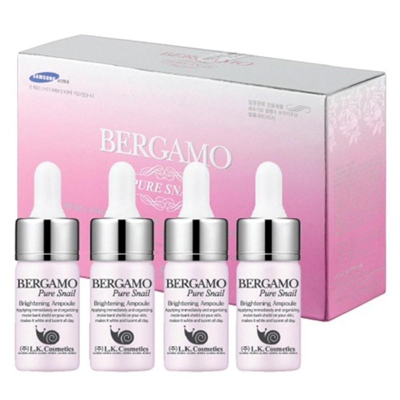 Set 4 Chai Siêu Tinh Chất Dưỡng Trắng Tái Tạo Da Từ Ốc Sên Bergamo Pure Snail Brightening Ampoule 13mlx4