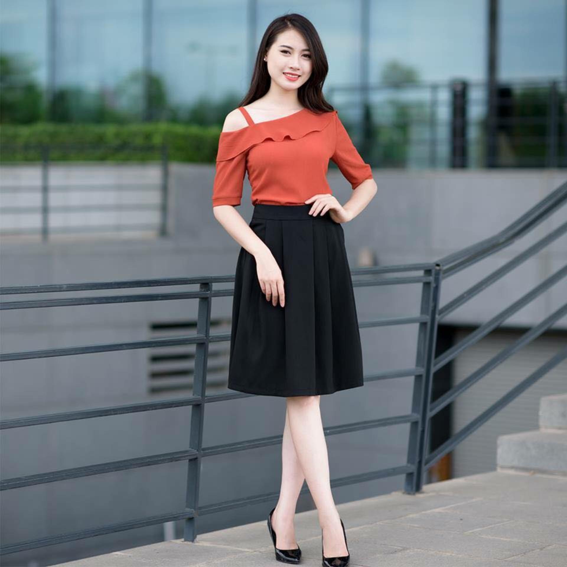 [HCM]Áo thời trang trẻ tay rớt bèo cổ mới CAM ĐẤT