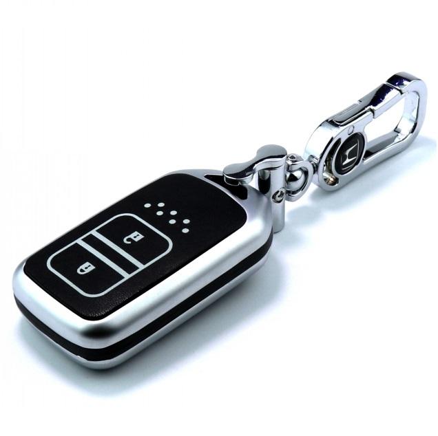 Combo Móc khóa và bao chìa khóa 2 nút bấm ô tô dùng cho Honda CRV- Màu Bạc