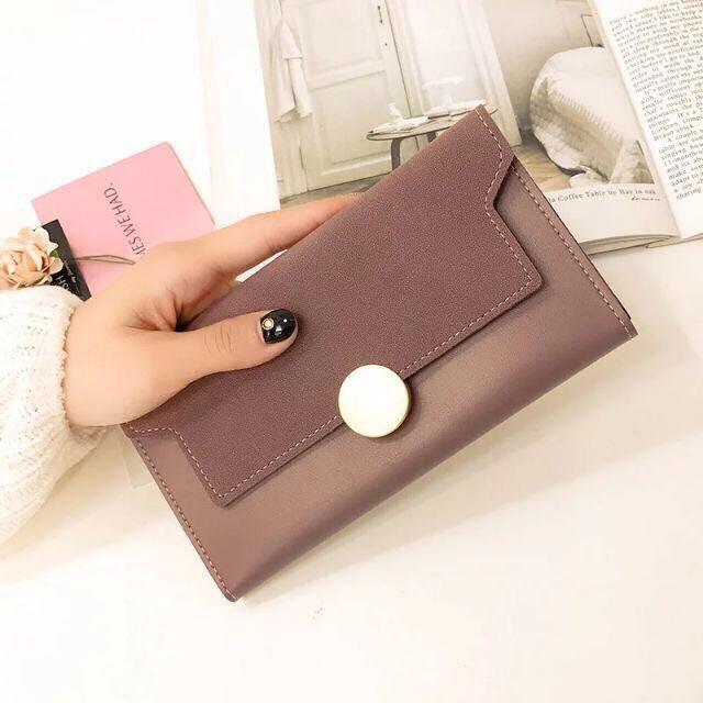 Ví khoá tròn phối da lì và da lộn