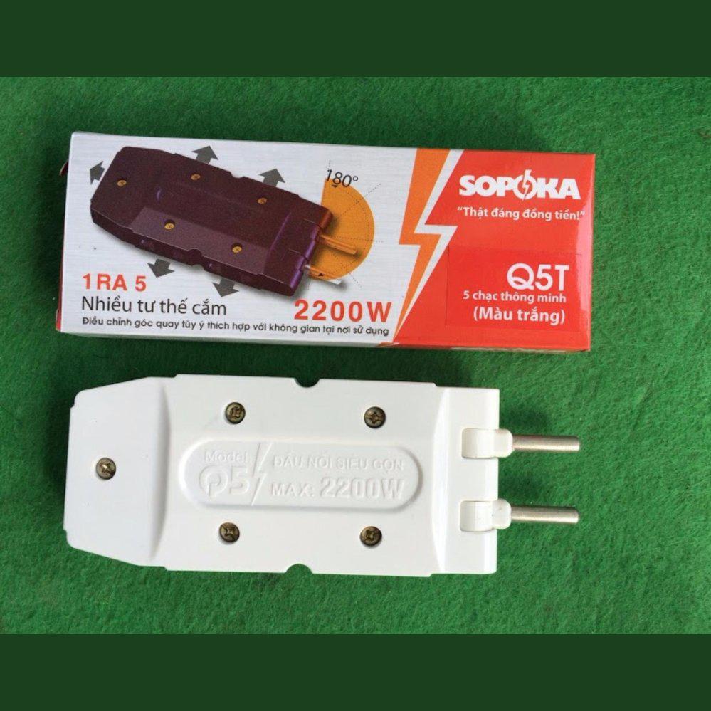 Ổ cắm điện 5 chạc thông minh 1 chia 5 Có 5 chân ổ cắm có thể gập cổ rất gọn và an toàn phích cắm đa năng  SOPOKA Q5T