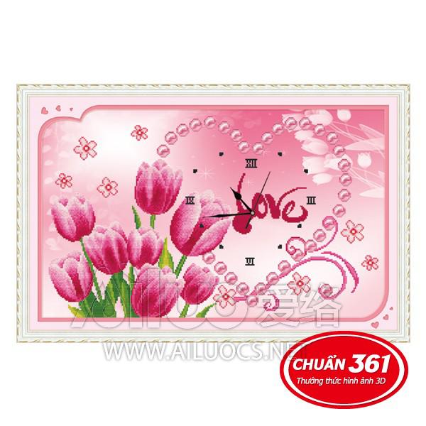Tranh thêu chữ thập đồng hồ Hoa Tulip Love 3D Ailuo AL56685