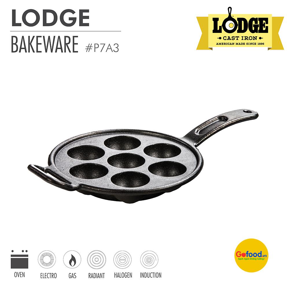 Chảo gang lodge nướng bánh khọt 7 lỗ đường kính 23 cm p7a3, chống bám dính tự nhiên, an toàn cho sức khoẻ, dùng cho cả bếp từ và lò nướng. nhập khẩu chính hãng từ mỹ