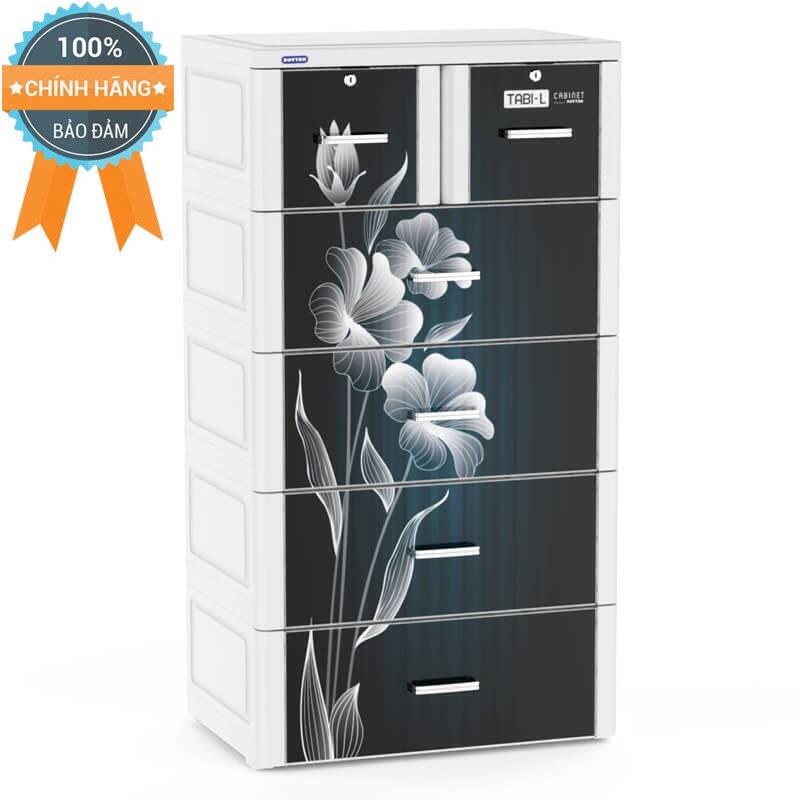 [HCM]Tủ nhựa Duy Tân TABI-L 5 tầng Đen Hoa Tulip
