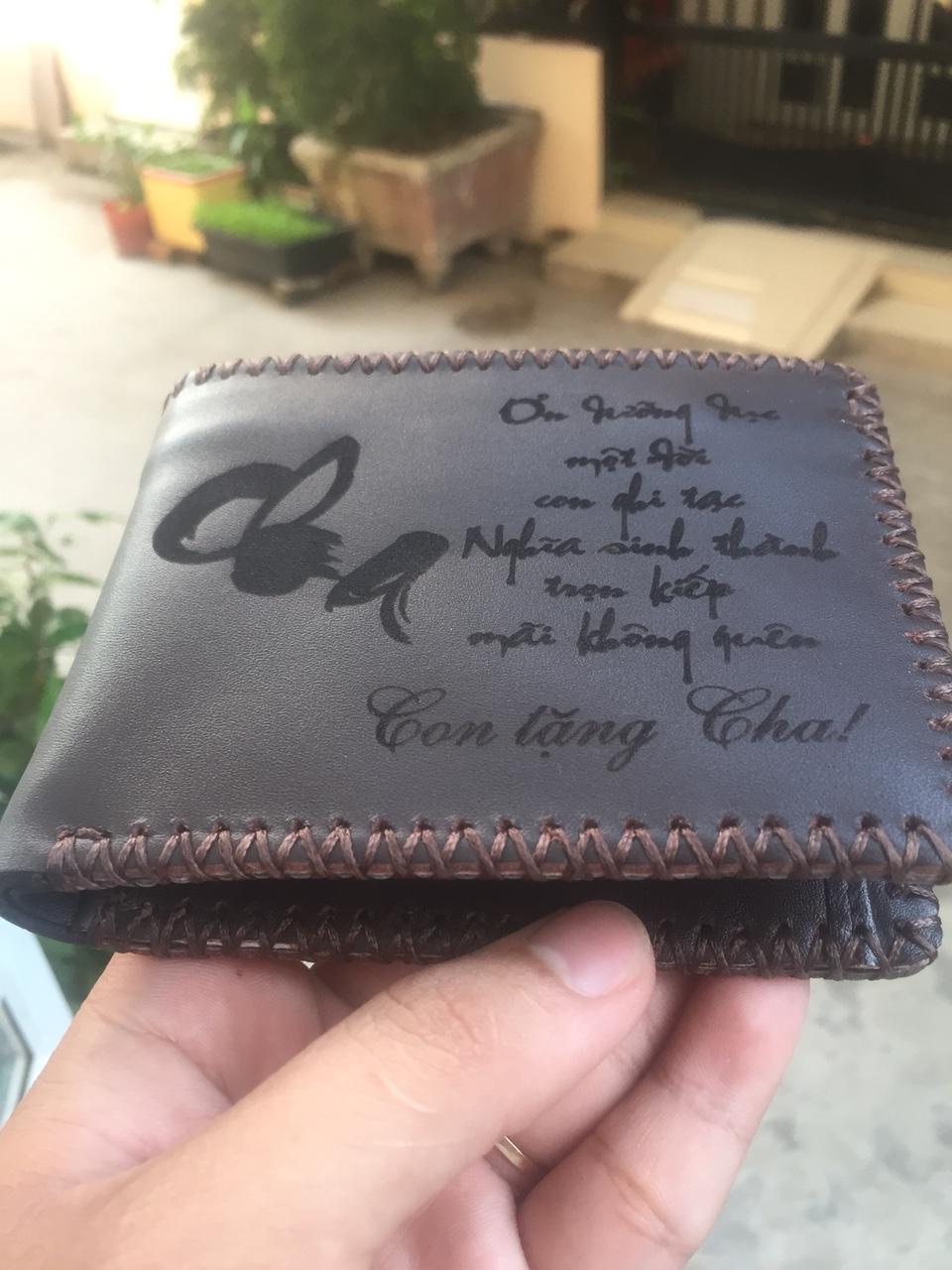 [HCM]Ví Da Bò 100% Khắc Thư Pháp Tình Cha