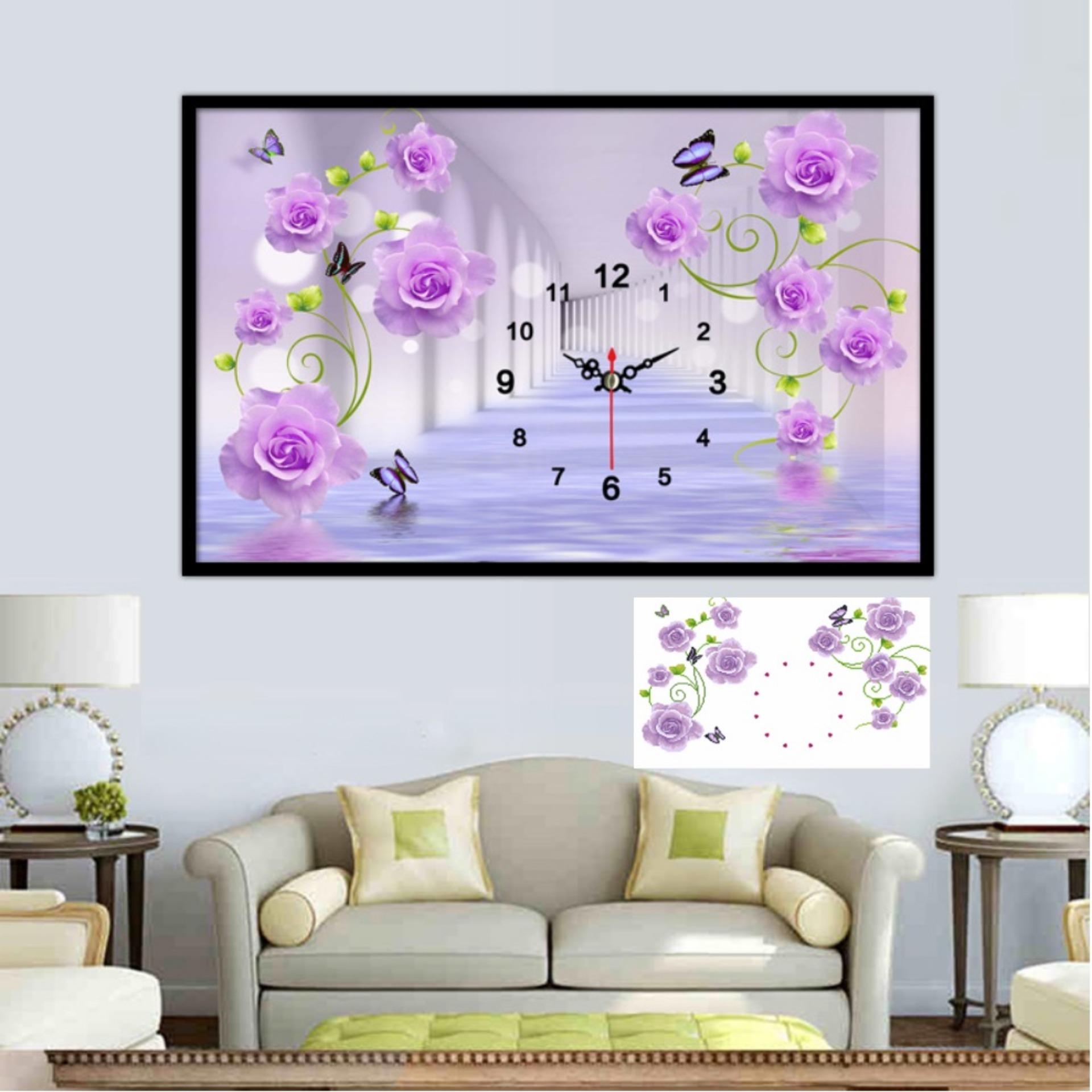 Tranh đính đá đồng hồ my8016-kíchthước: 80x50cm