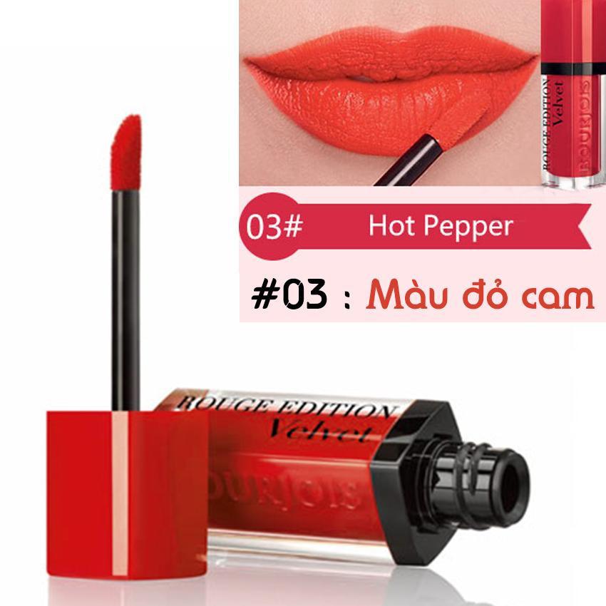 Son kem lì Bourjois Rouge Edition Velvet 7.7ml màu 03 - Hot Pepper - Màu đỏ cam- Pháp