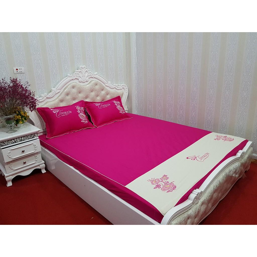 Combo ga + gối satin 100% cotton màu hồng