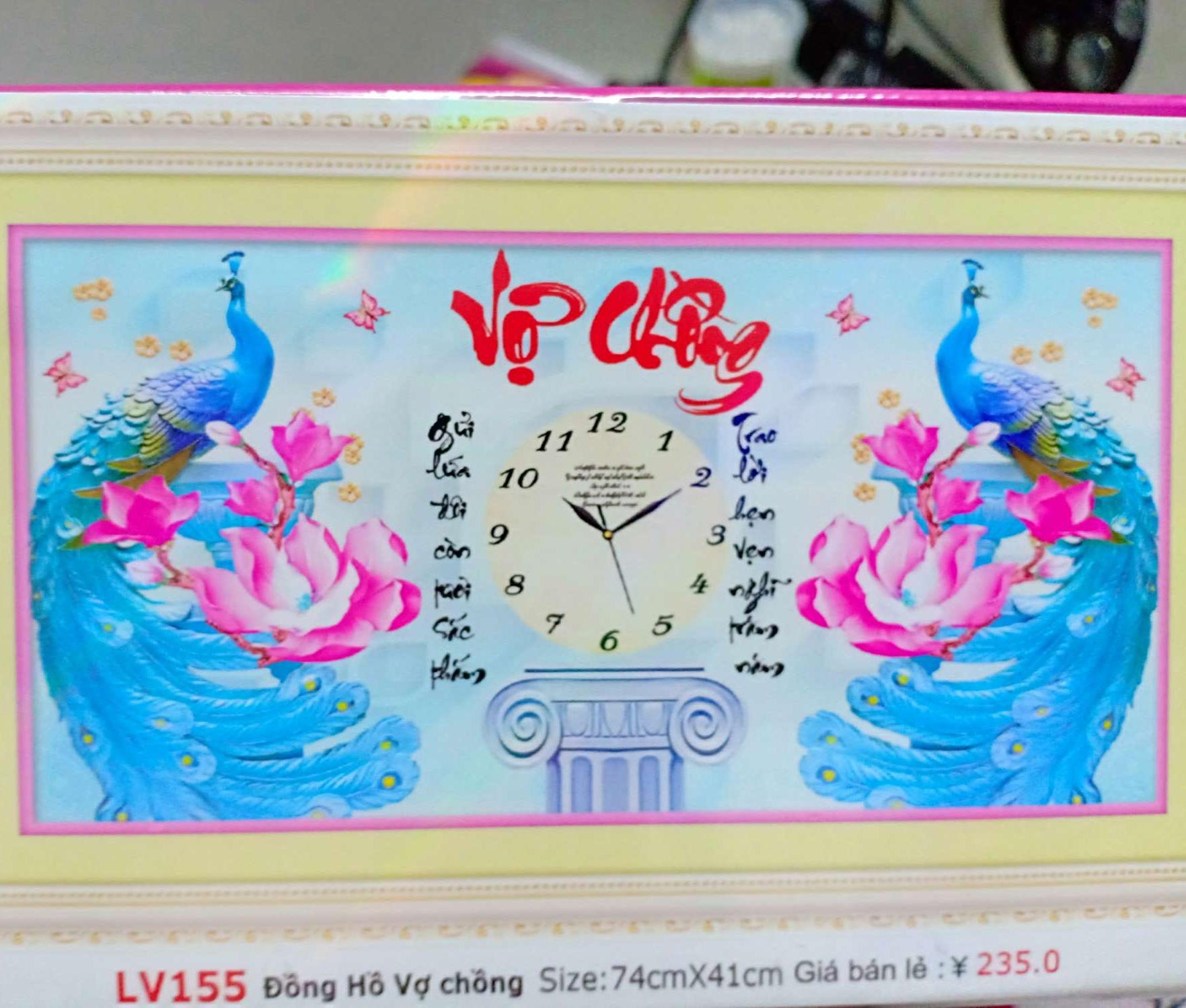 Tranh đính đá đồng hồ vợ chồng lv155 chưa đính