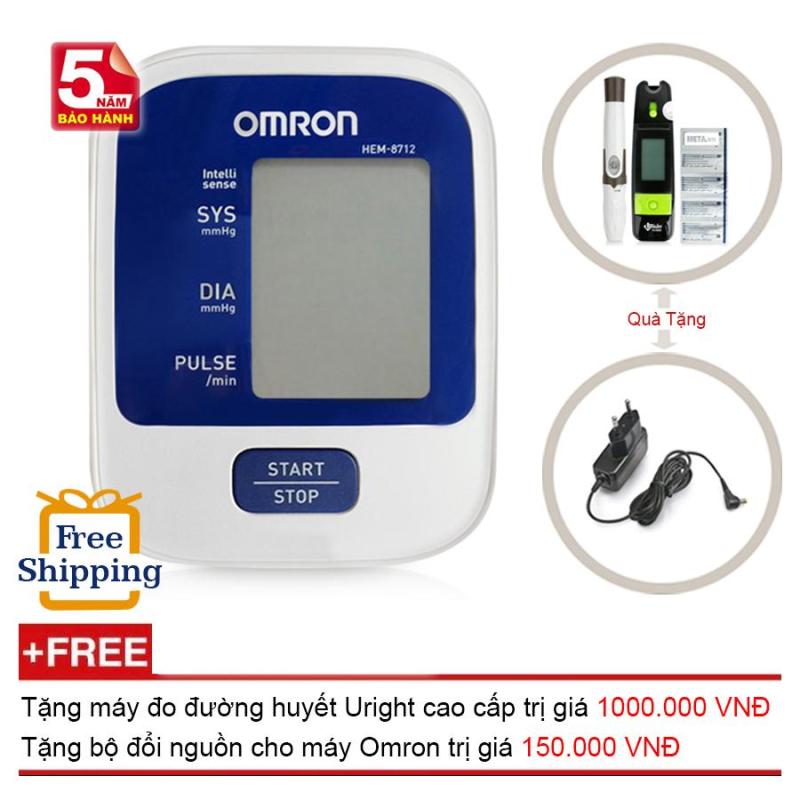 Máy Đo Huyết Áp Bắp Tay Omron Hem-8712 + Tặng Bộ Đổi Nguồn + Máy đo đường huyết Uright TD - 4265 (OEM)