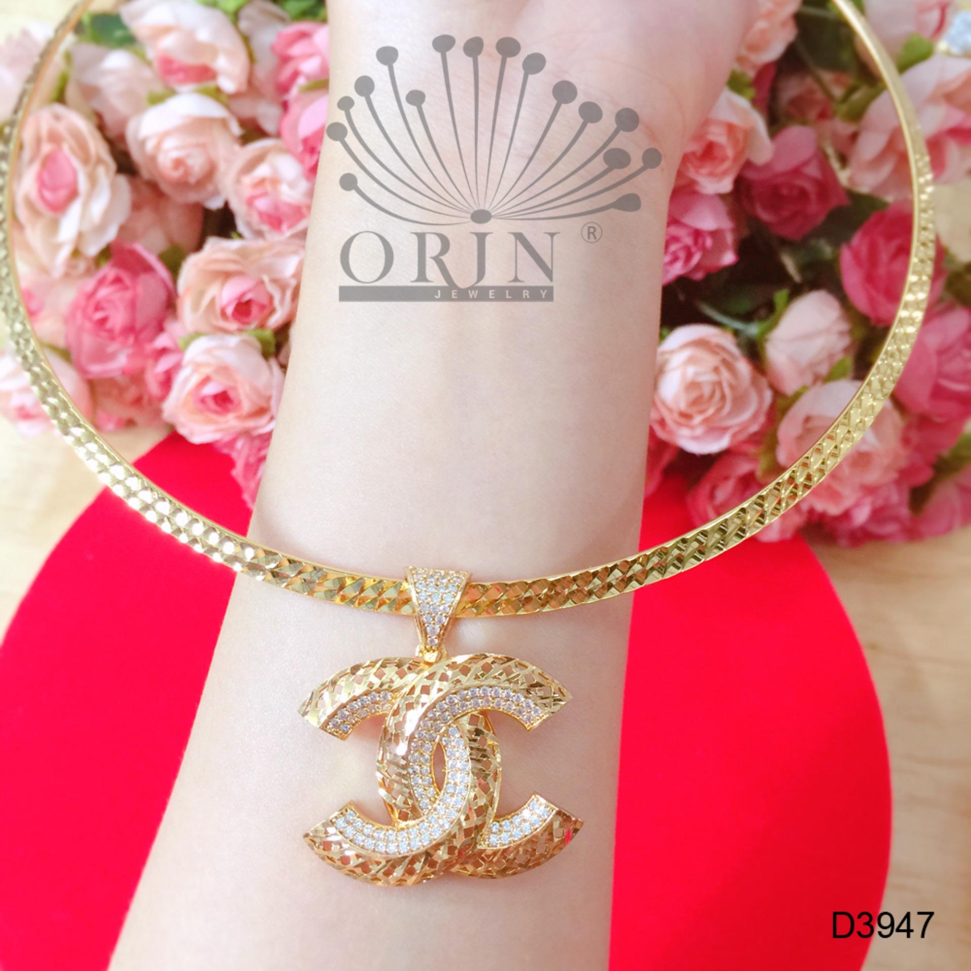 Kiềng cổ dạng dẹp mặt chữ x phối lưới cao cấp Orin D3947 - Long Tien