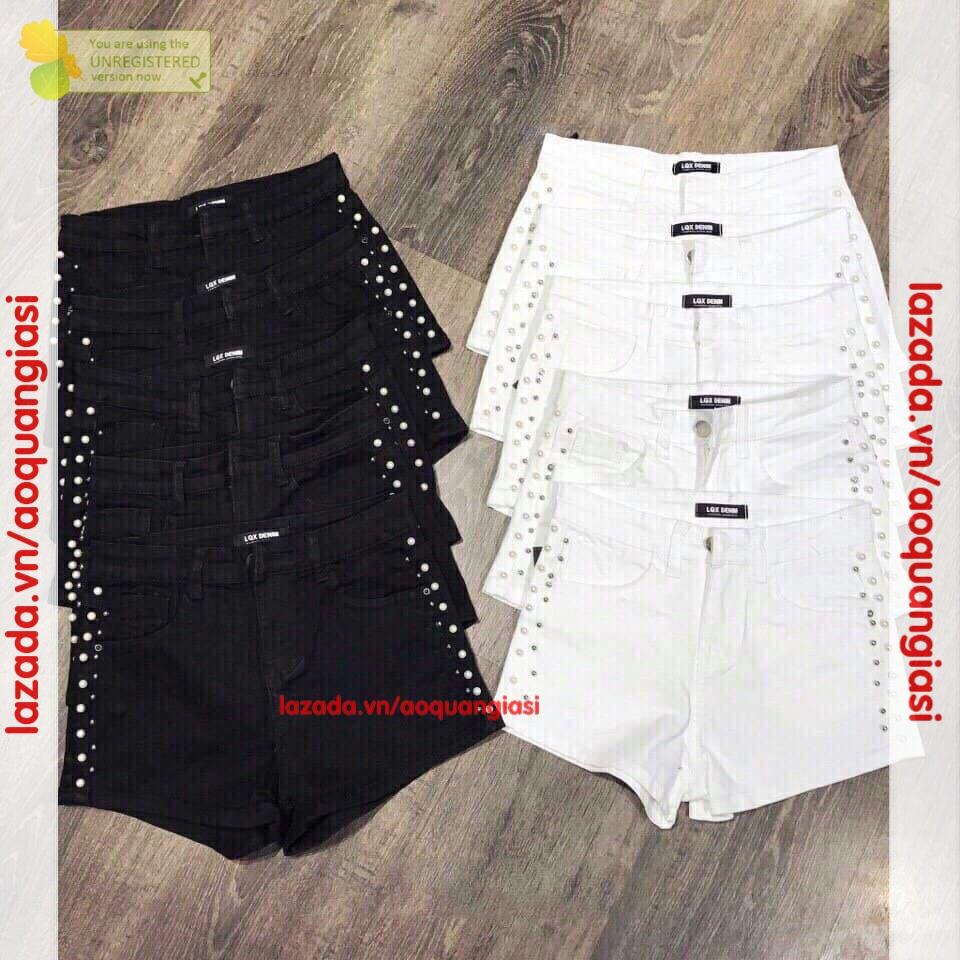 Quần short kaki đính ngọc trắng, đen mt289