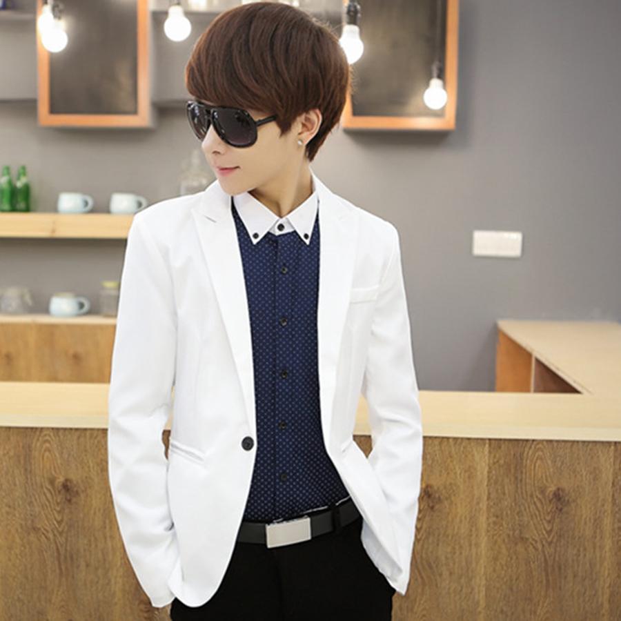 Bộ vest nam màu trắng ôm body kiểu đơn giản