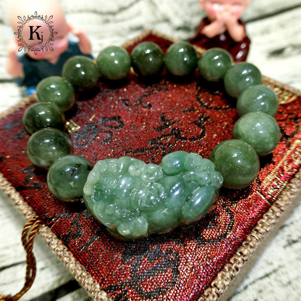 Vòng tay phong thủy đà cẩm thạch tỳ hưu - chiêu tài - chiêu lộc - gặt hái thành công - hoàn tiền nếu sai hình