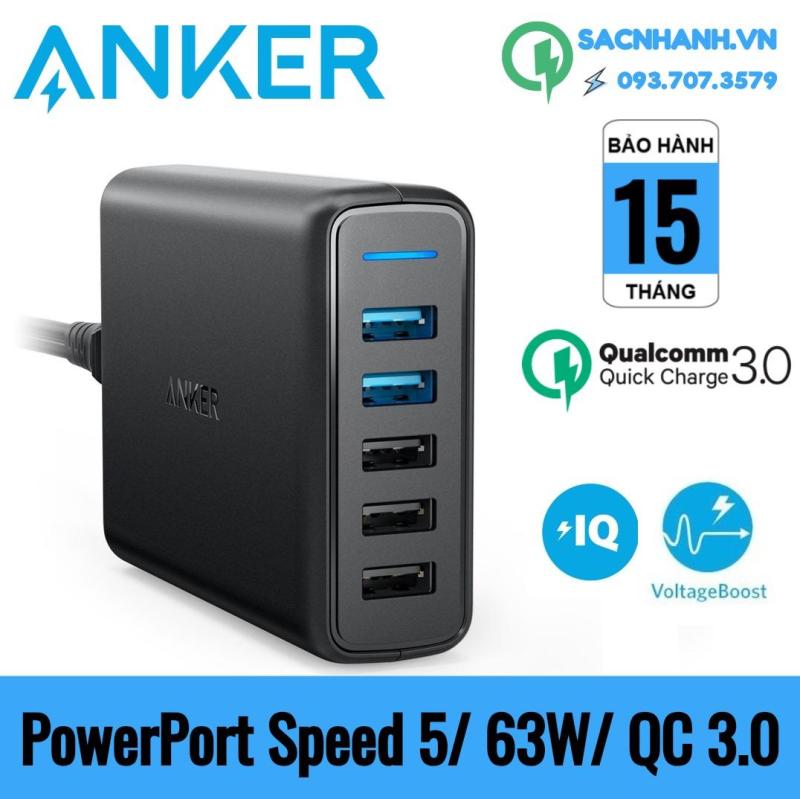 Sạc Anker PowerPort Speed 5/ 63W/ QC 3.0 - A2054