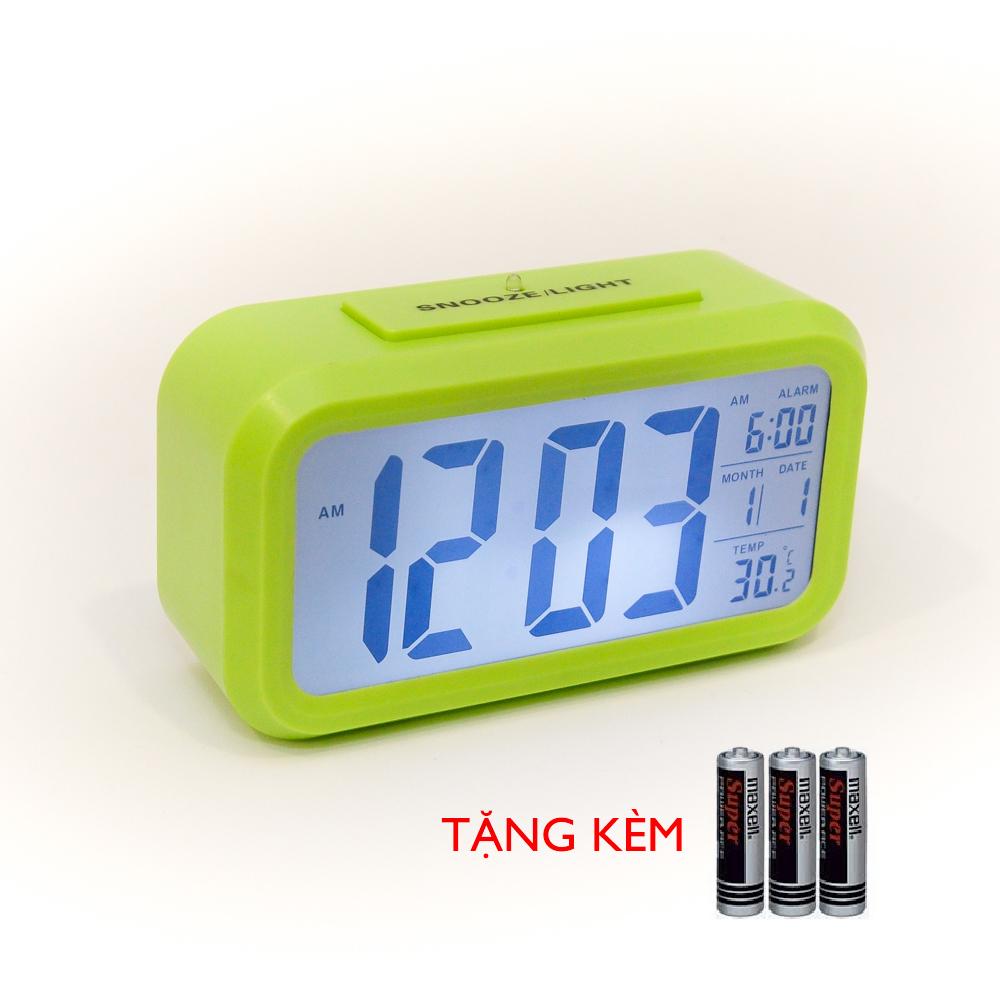 Đồng Hồ Điện Tử Để Bàn Với Đèn LED Đa Chức Năng: Thời Gian, Lịch, Báo Thức, Nhiệt Độ (Xanh lá) + Tặng kèm 3 pin Maxell