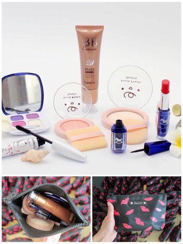 Bộ trang điểm 8 món đầy đủ kèm túi đựng: Son, phấn má, phấn phủ, kem nền, mascara, chì kẻ mắt, phấn mắt, túi đựng- hàng Thái Lan