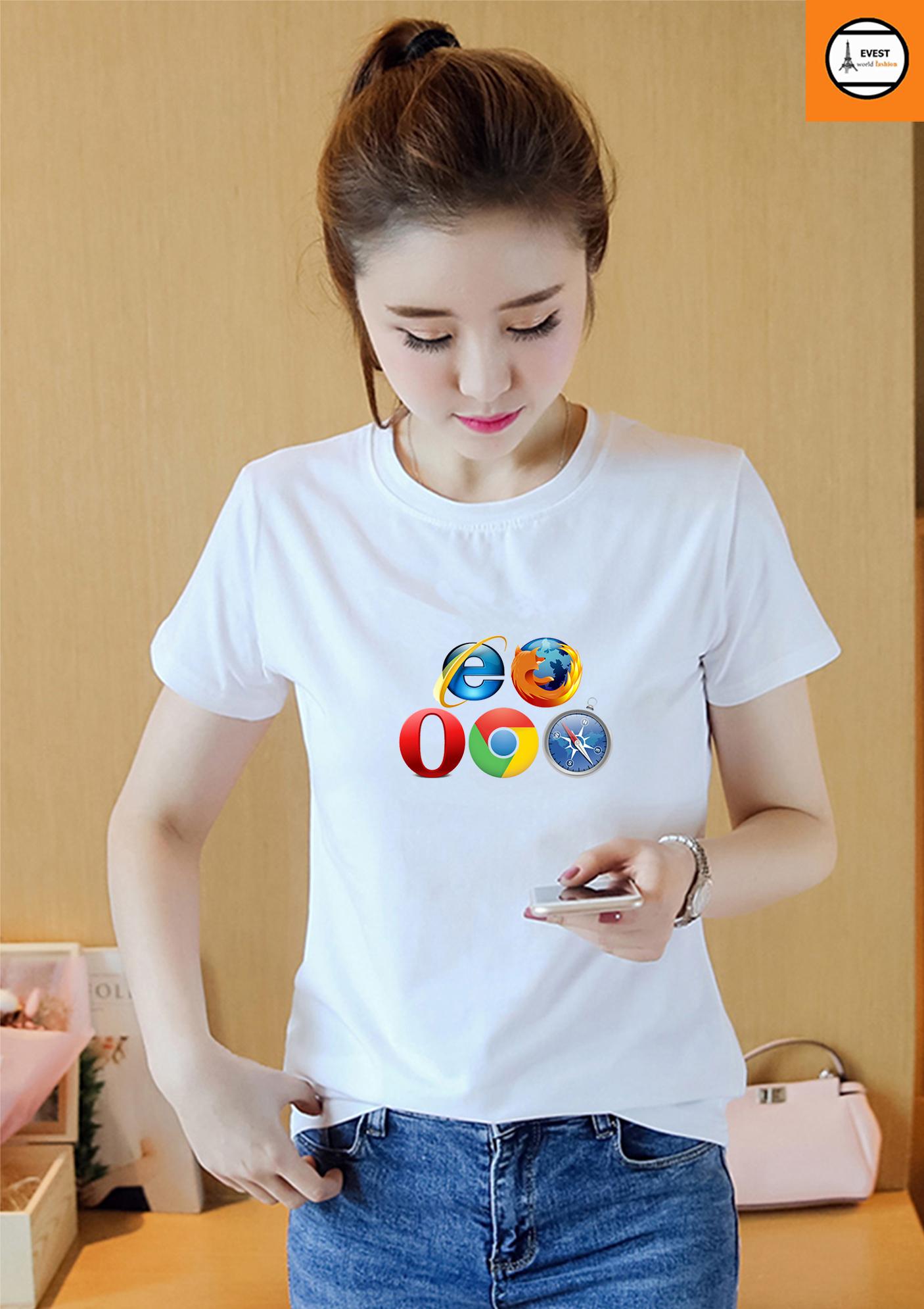 [HCM]Áo thun nữ cổ tròn in hình website form rộng vải dày mịn AoK1755